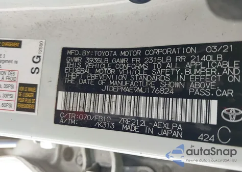 2021 Toyota Corolla Le z USA, uszkodzony, nr VIN JTDEPMAE9MJ176824